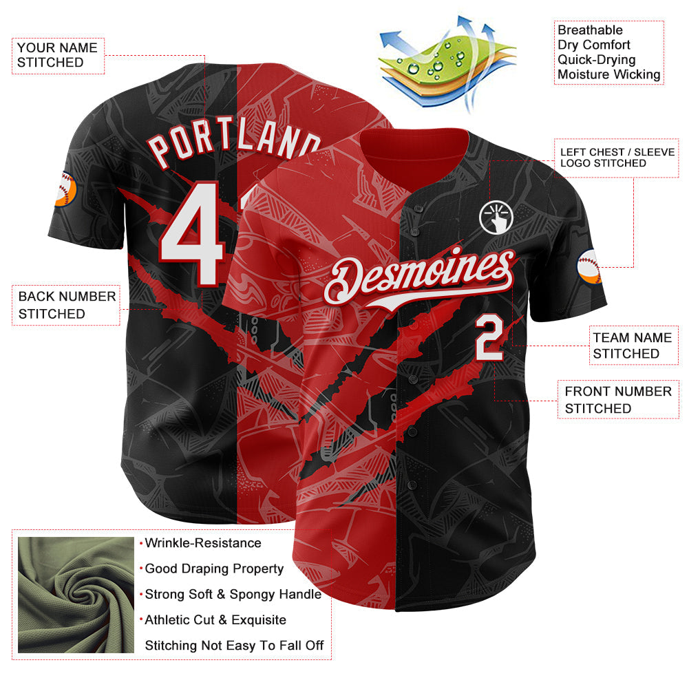 Custom Graffiti Pattern White Black-Red 3D Scratch Authentic Baseball Jersey - Sky-Custom