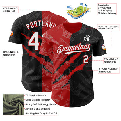 Custom Graffiti Pattern White Black-Red 3D Scratch Authentic Baseball Jersey - Sky-Custom
