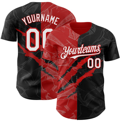 Custom Graffiti Pattern White Black-Red 3D Scratch Authentic Baseball Jersey - Sky-Custom