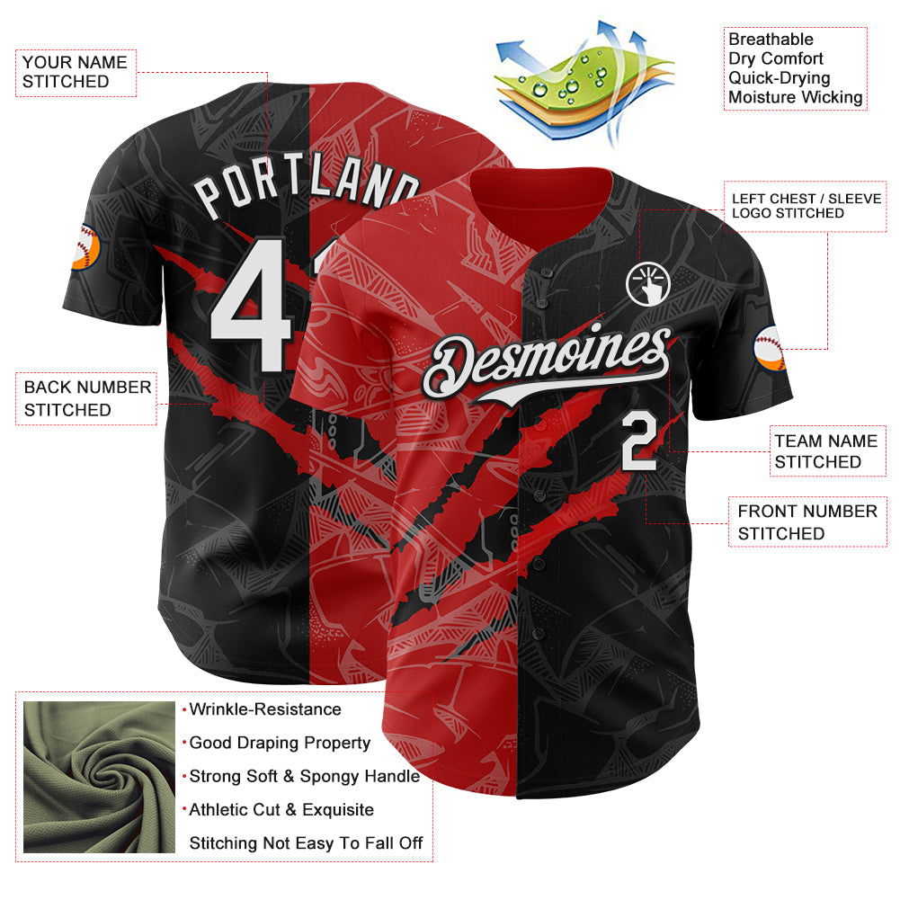 Custom Graffiti Pattern White Black-Red 3D Scratch Authentic Baseball Jersey - Sky-Custom