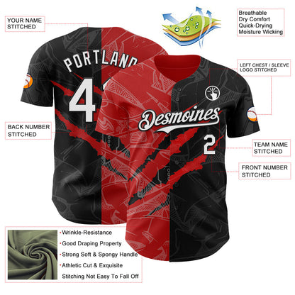 Custom Graffiti Pattern White Black-Red 3D Scratch Authentic Baseball Jersey - Sky-Custom