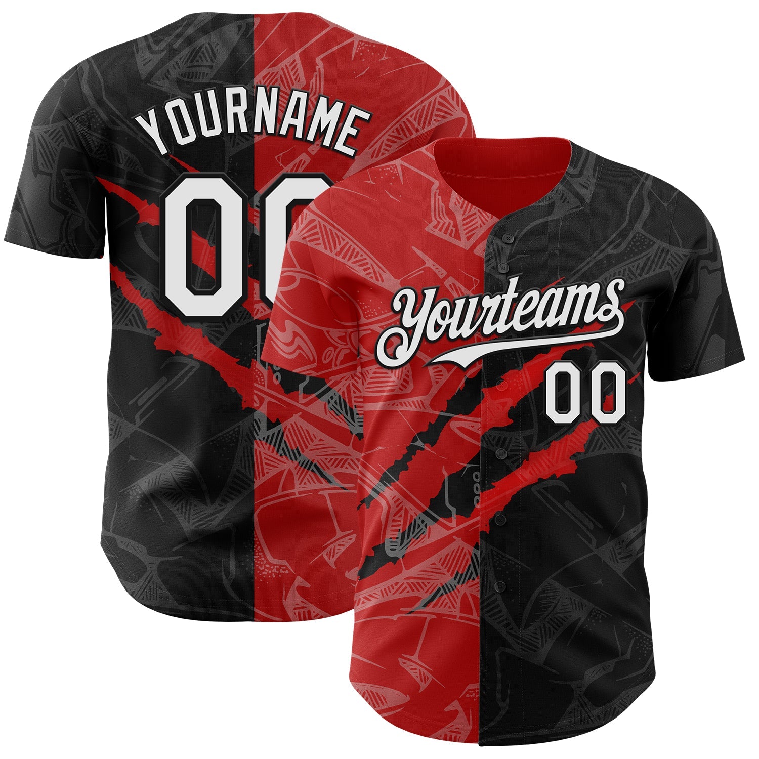 Custom Graffiti Pattern White Black-Red 3D Scratch Authentic Baseball Jersey - Sky-Custom