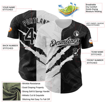 Custom Graffiti Pattern Black-White 3D Scratch Authentic Baseball Jersey - Sky-Custom