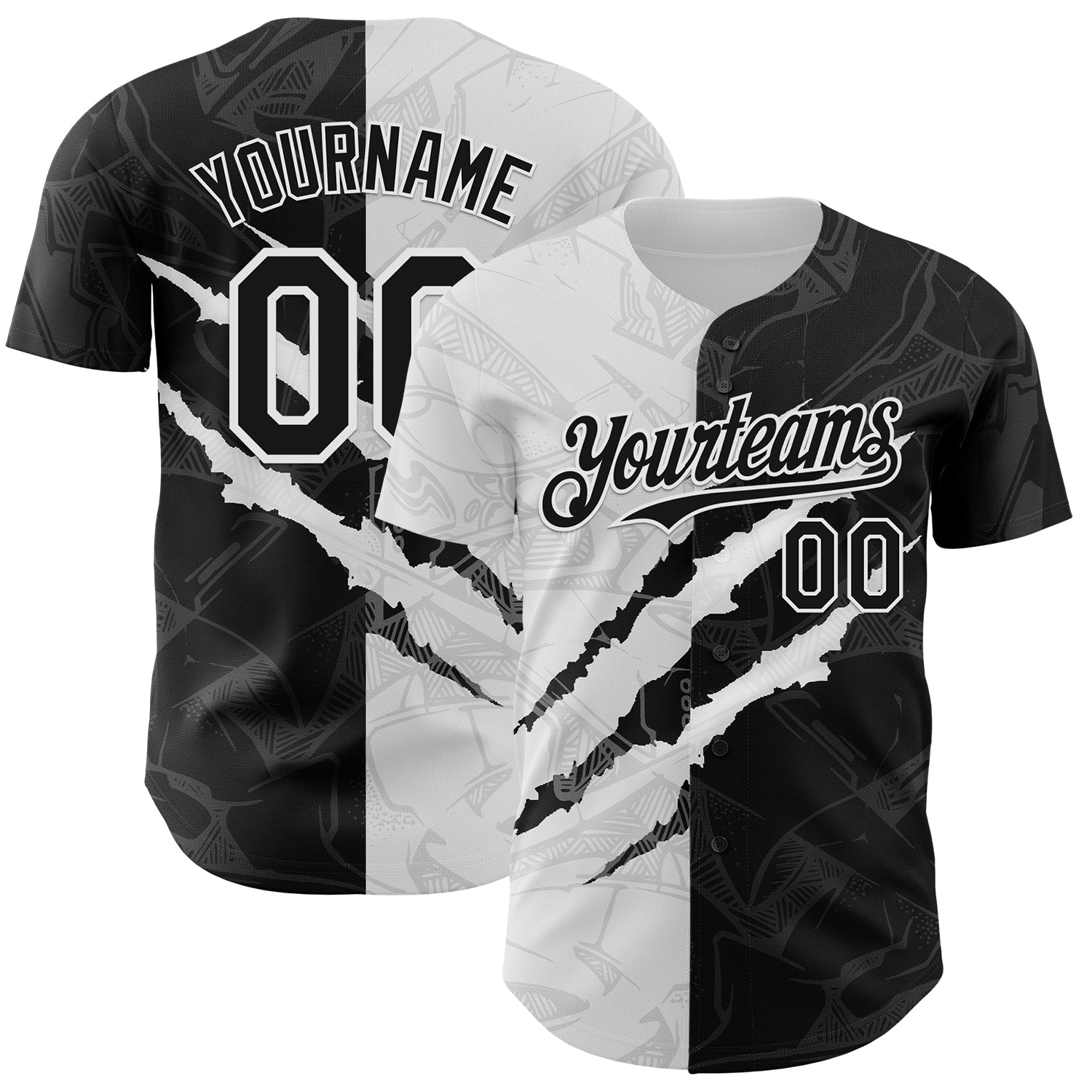 Custom Graffiti Pattern Black-White 3D Scratch Authentic Baseball Jersey - Sky-Custom