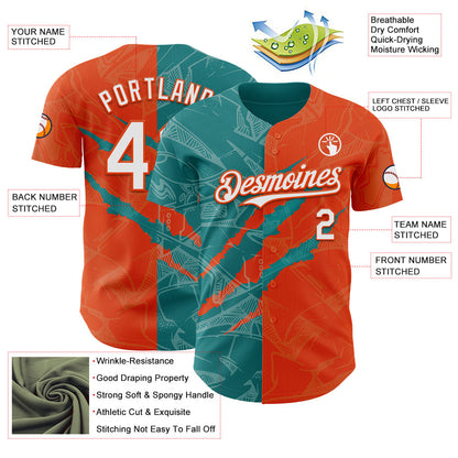 Custom Graffiti Pattern White Orange-Teal 3D Scratch Authentic Baseball Jersey - Sky-Custom