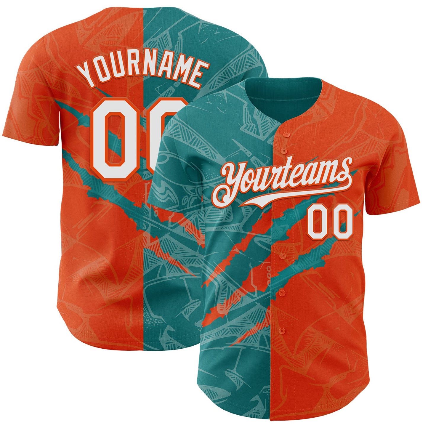 Custom Graffiti Pattern White Orange-Teal 3D Scratch Authentic Baseball Jersey - Sky-Custom
