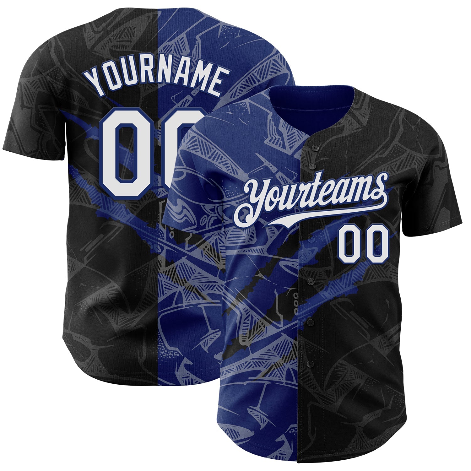 Custom Graffiti Pattern White Black-Royal 3D Scratch Authentic Baseball Jersey - Sky-Custom