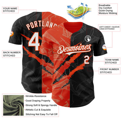 Custom Graffiti Pattern White Black-Orange 3D Scratch Authentic Baseball Jersey - Sky-Custom