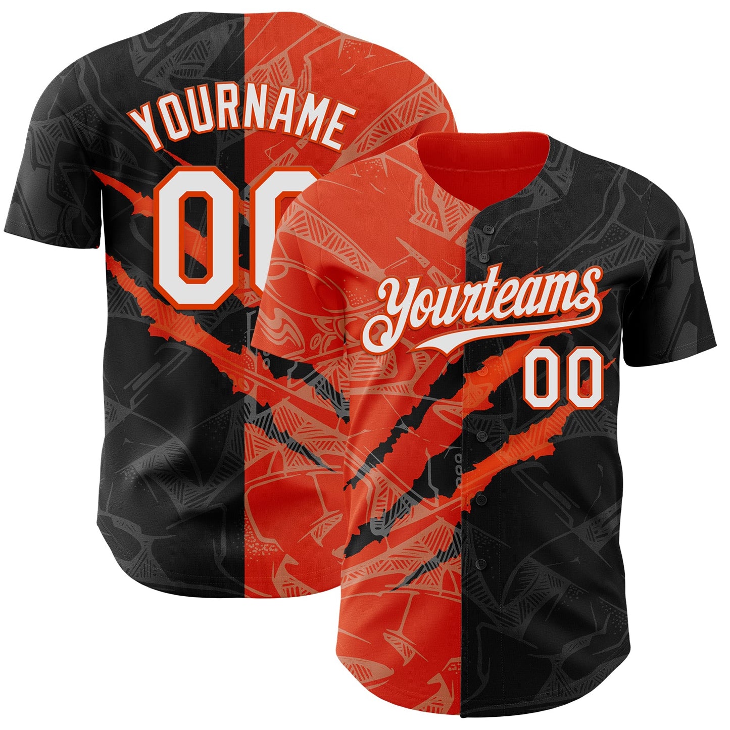 Custom Graffiti Pattern White Black-Orange 3D Scratch Authentic Baseball Jersey - Sky-Custom
