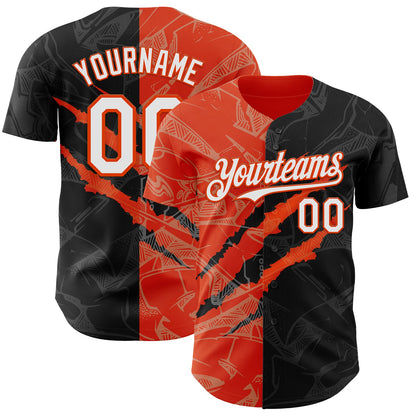 Custom Graffiti Pattern White Black-Orange 3D Scratch Authentic Baseball Jersey - Sky-Custom