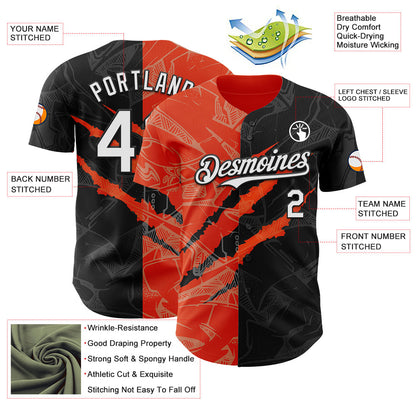 Custom Graffiti Pattern White Black-Orange 3D Scratch Authentic Baseball Jersey - Sky-Custom