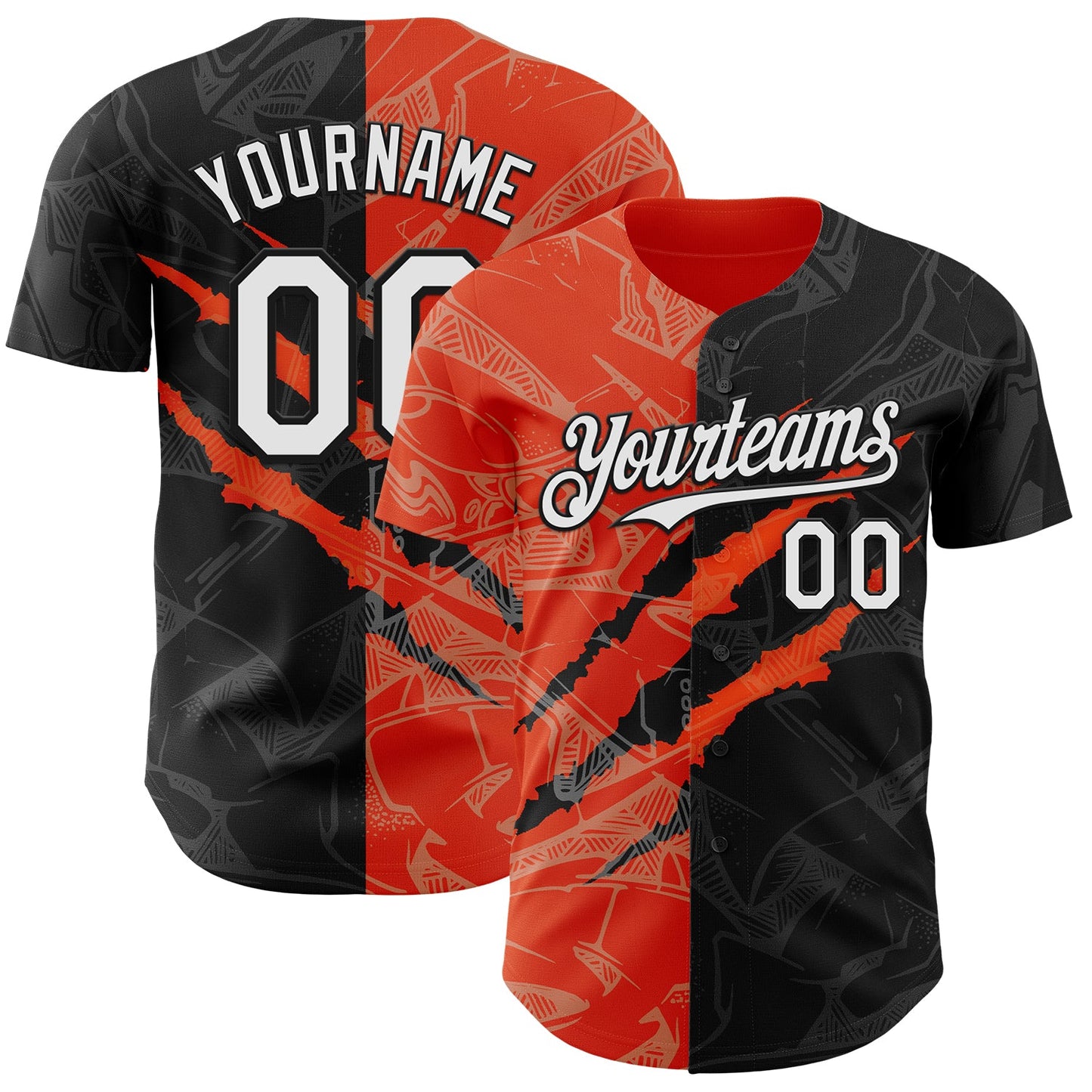 Custom Graffiti Pattern White Black-Orange 3D Scratch Authentic Baseball Jersey - Sky-Custom
