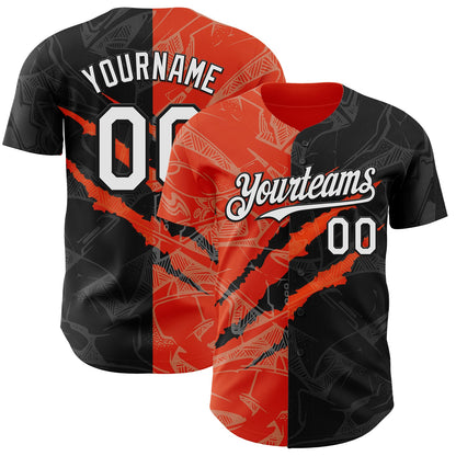 Custom Graffiti Pattern White Black-Orange 3D Scratch Authentic Baseball Jersey - Sky-Custom