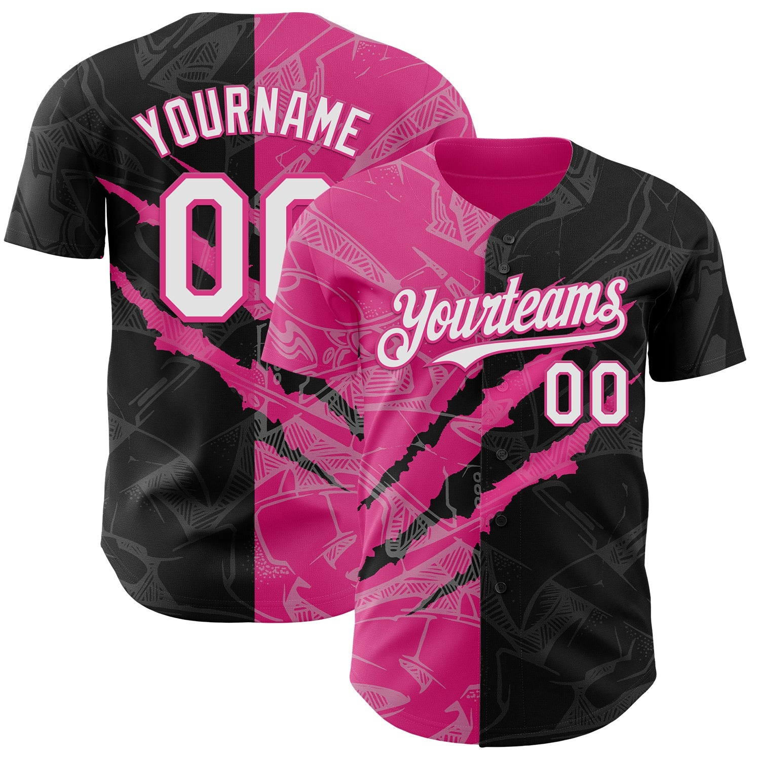 Custom Graffiti Pattern White Black-Pink 3D Scratch Authentic Baseball Jersey - Sky-Custom