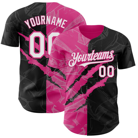Custom Graffiti Pattern White Black-Pink 3D Scratch Authentic Baseball Jersey - Sky-Custom