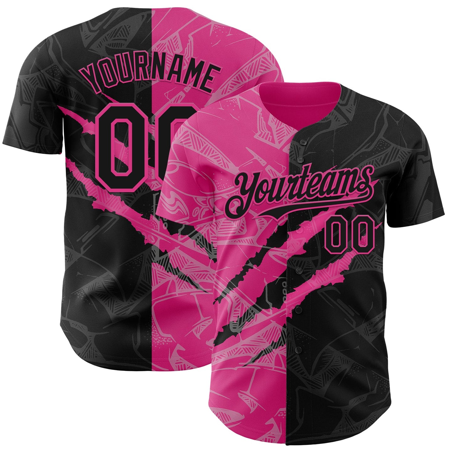 Custom Graffiti Pattern Black-Pink 3D Scratch Authentic Baseball Jersey - Sky-Custom