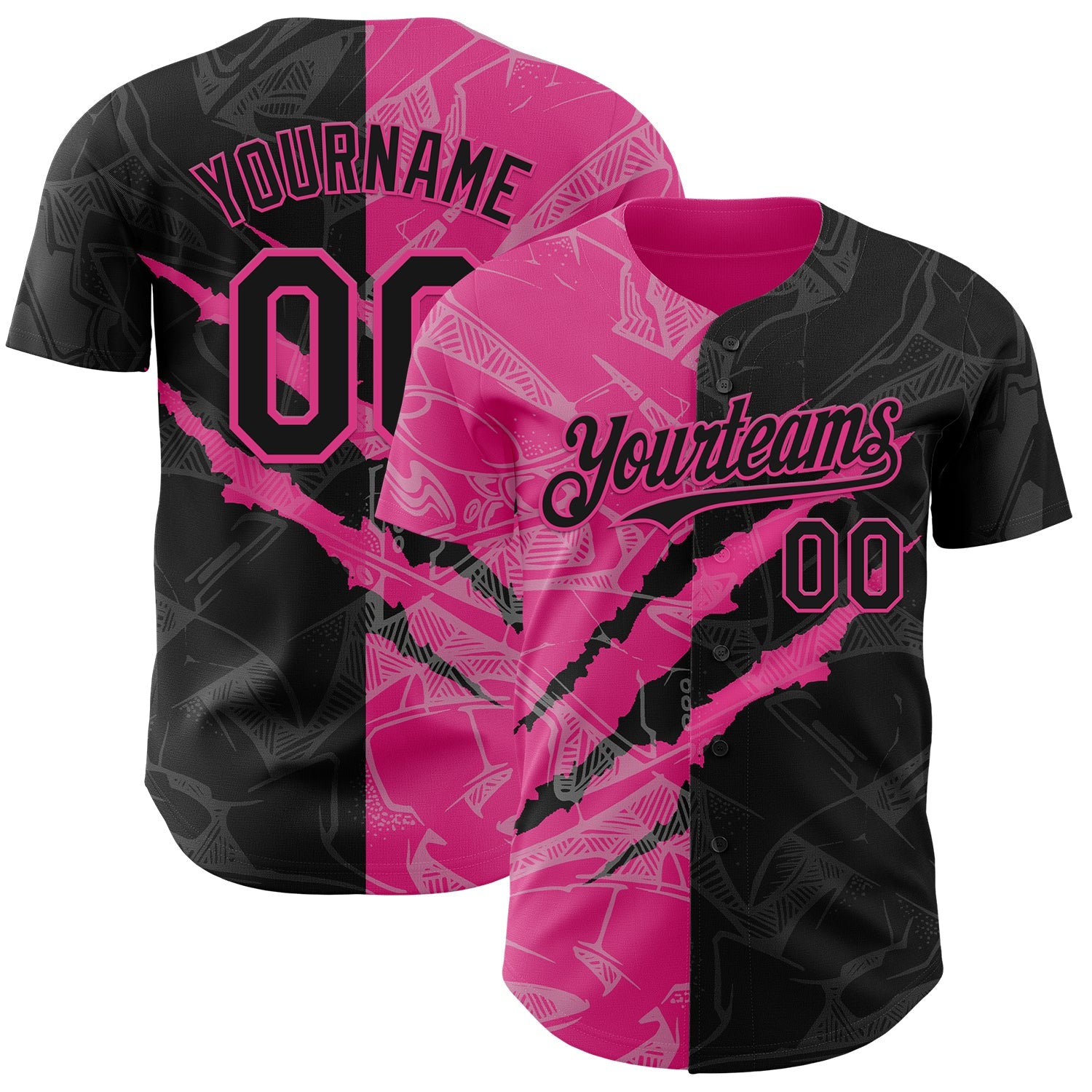 Custom Graffiti Pattern Black-Pink 3D Scratch Authentic Baseball Jersey - Sky-Custom