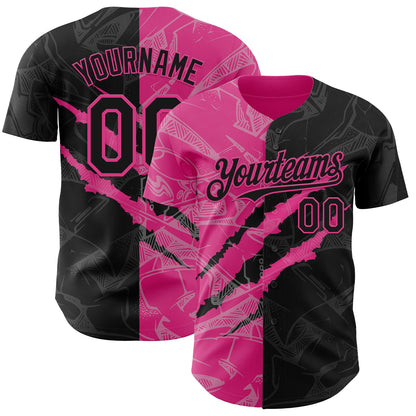 Custom Graffiti Pattern Black-Pink 3D Scratch Authentic Baseball Jersey - Sky-Custom