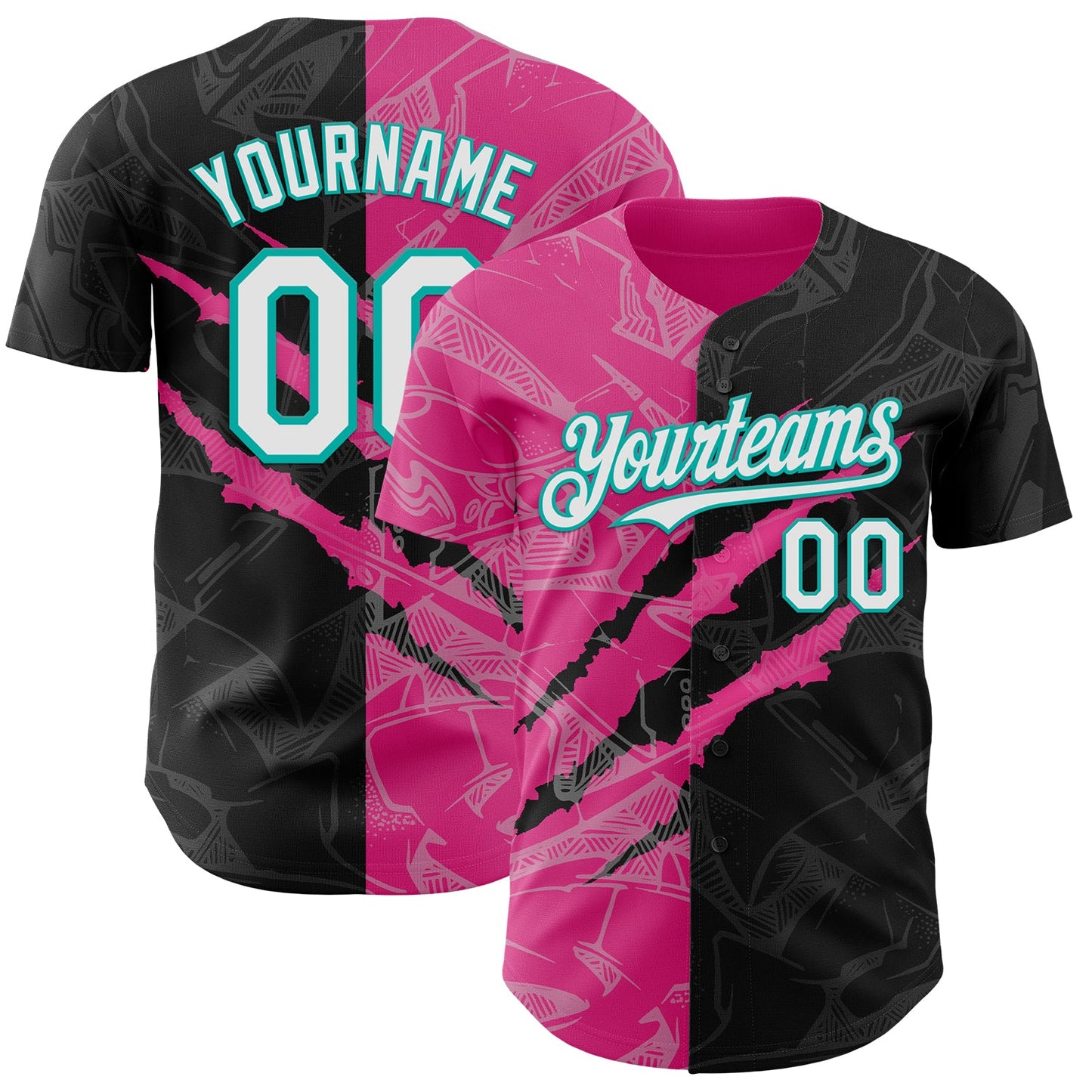 Custom Graffiti Pattern White Black Pink-Aqua 3D Scratch Authentic Baseball Jersey - Sky-Custom