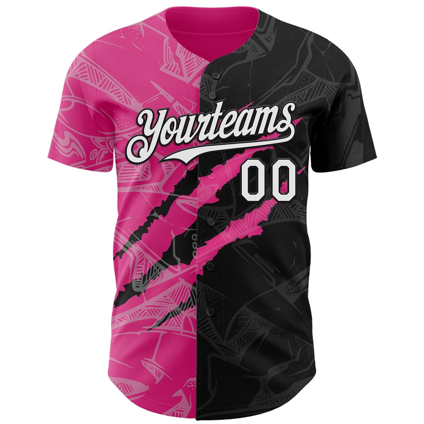 Custom Graffiti Pattern White Black-Pink 3D Scratch Authentic Baseball Jersey - Sky-Custom
