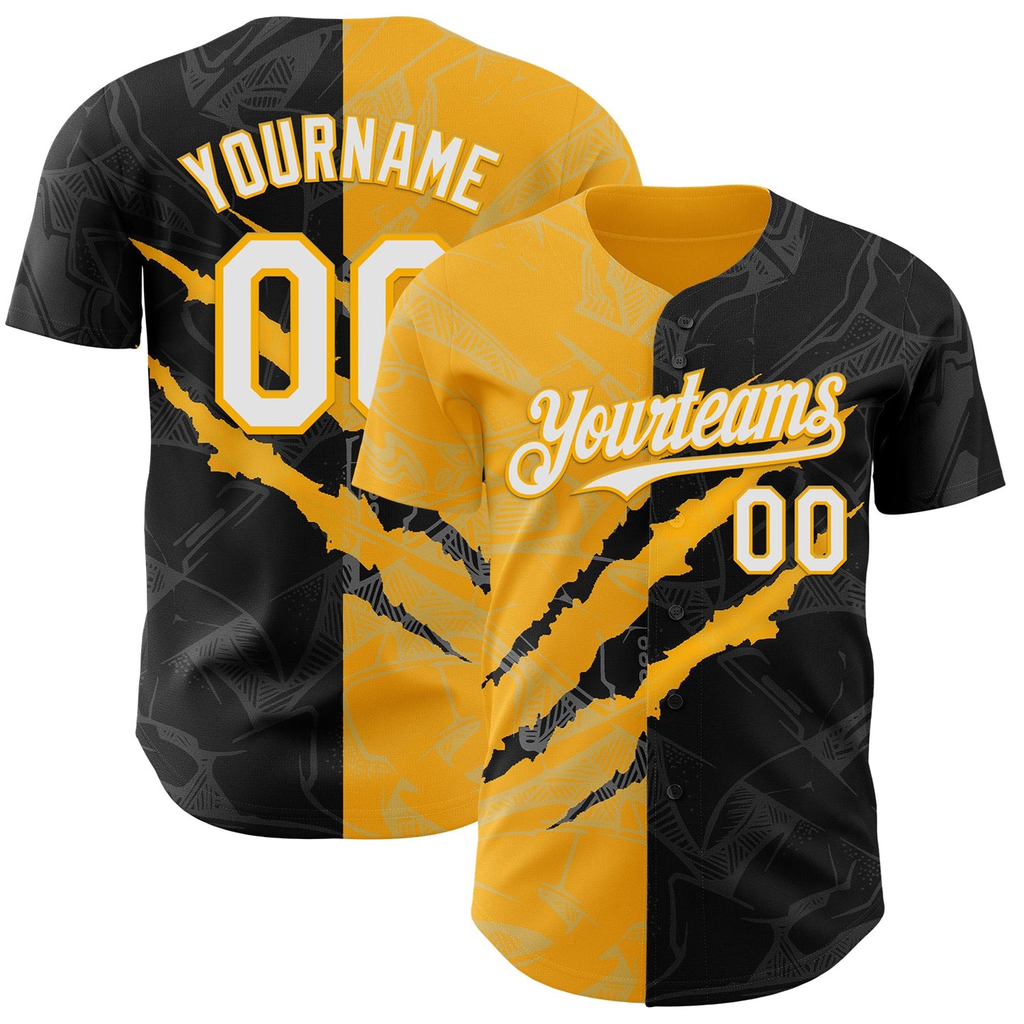 Custom Graffiti Pattern White Black-Gold 3D Scratch Authentic Baseball Jersey - Sky-Custom