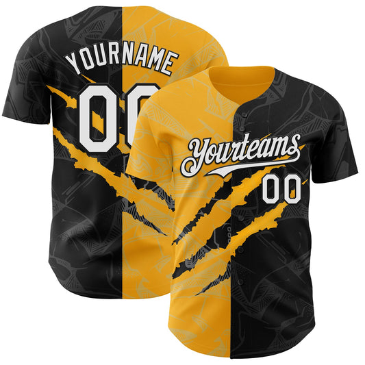 Custom Graffiti Pattern White Black-Gold 3D Scratch Authentic Baseball Jersey - Sky-Custom