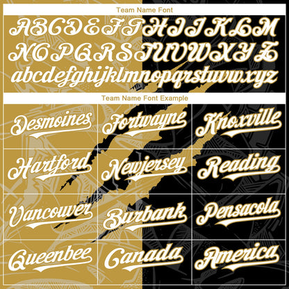 Custom Graffiti Pattern White Black-Old Gold 3D Scratch Authentic Baseball Jersey - Sky-Custom