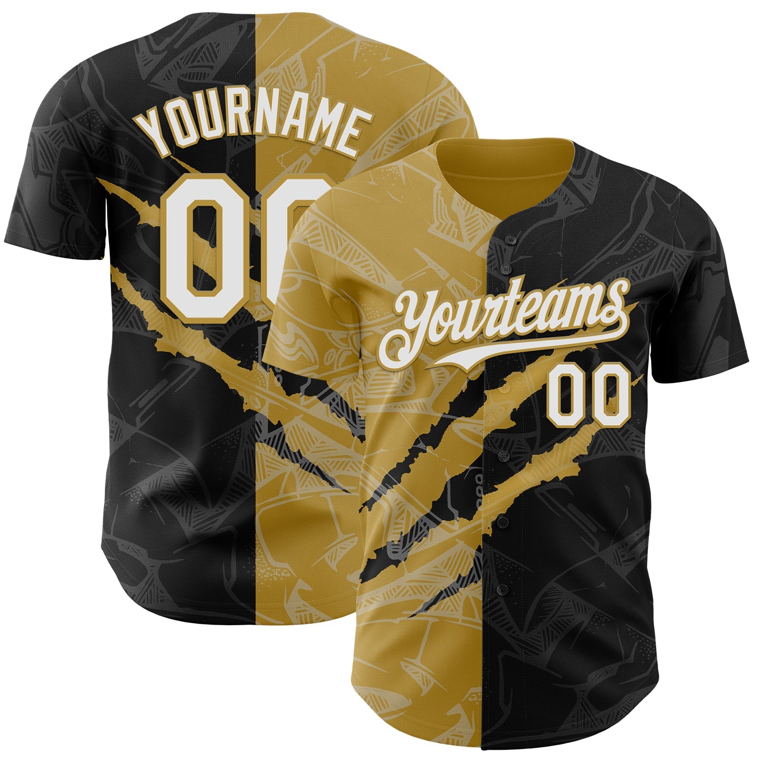 Custom Graffiti Pattern White Black-Old Gold 3D Scratch Authentic Baseball Jersey - Sky-Custom