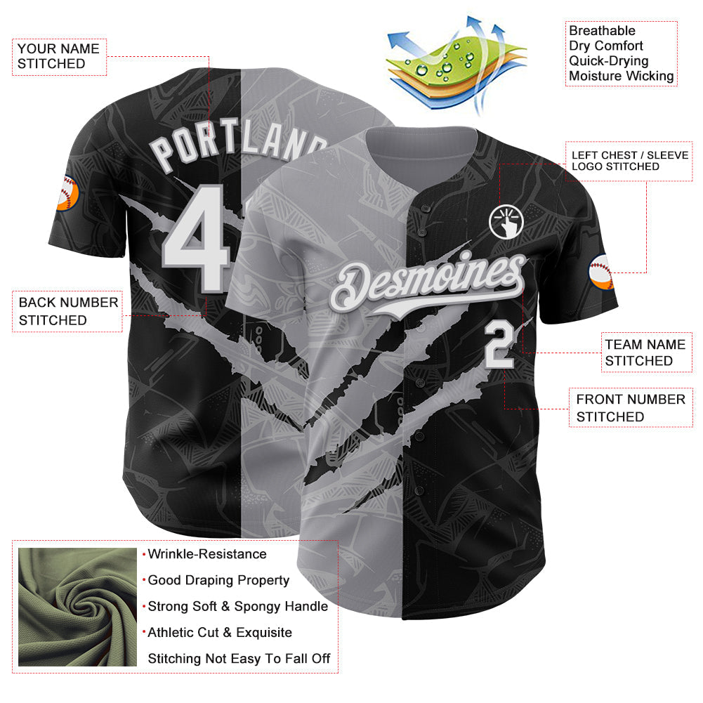 Custom Graffiti Pattern White Black-Gray 3D Scratch Authentic Baseball Jersey - Sky-Custom