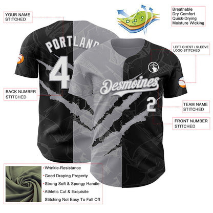 Custom Graffiti Pattern White Black-Gray 3D Scratch Authentic Baseball Jersey - Sky-Custom
