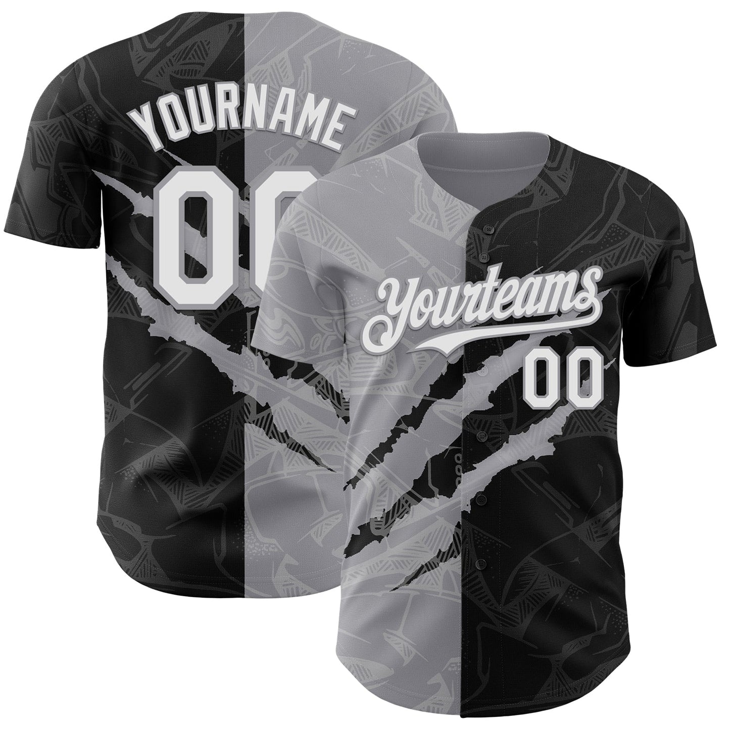 Custom Graffiti Pattern White Black-Gray 3D Scratch Authentic Baseball Jersey - Sky-Custom