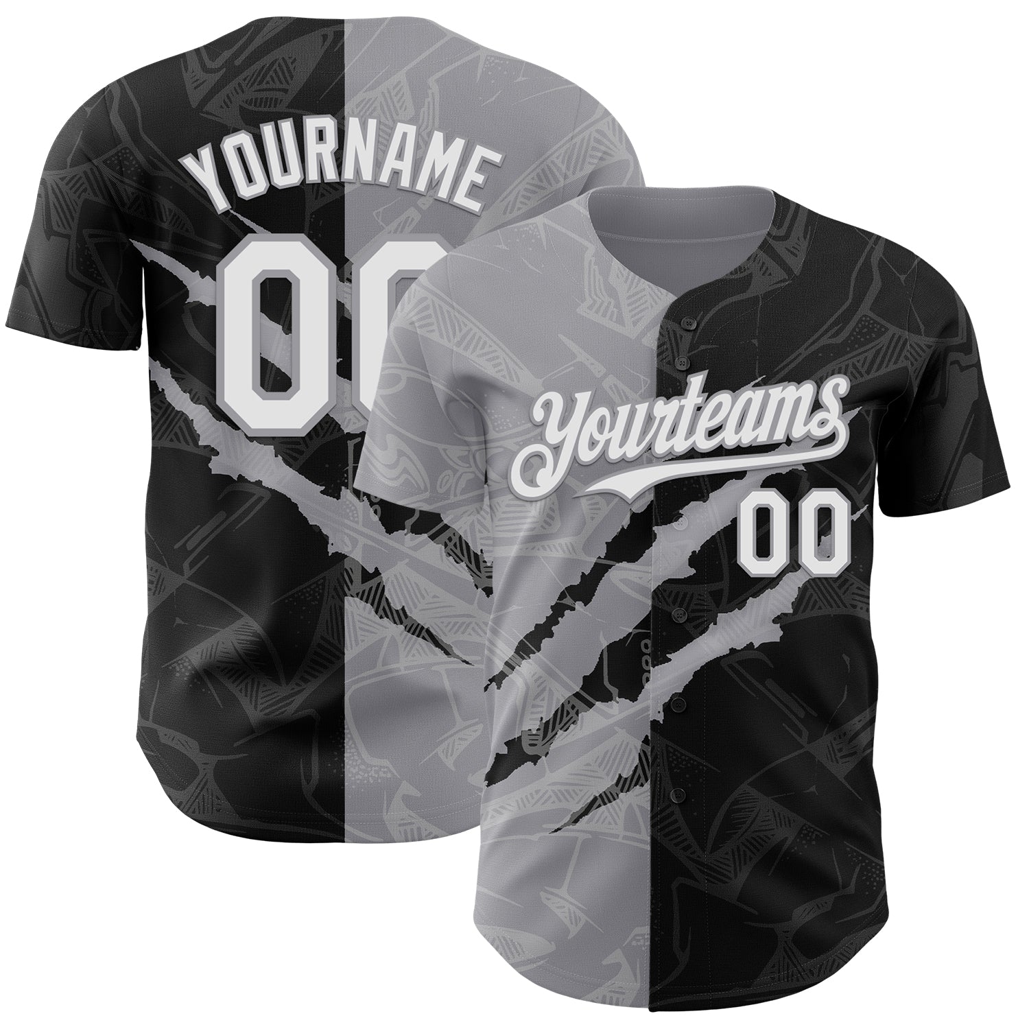 Custom Graffiti Pattern White Black-Gray 3D Scratch Authentic Baseball Jersey - Sky-Custom