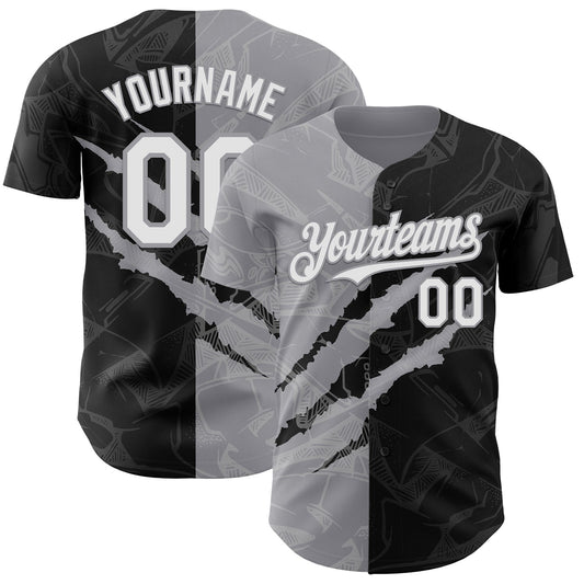 Custom Graffiti Pattern White Black-Gray 3D Scratch Authentic Baseball Jersey - Sky-Custom