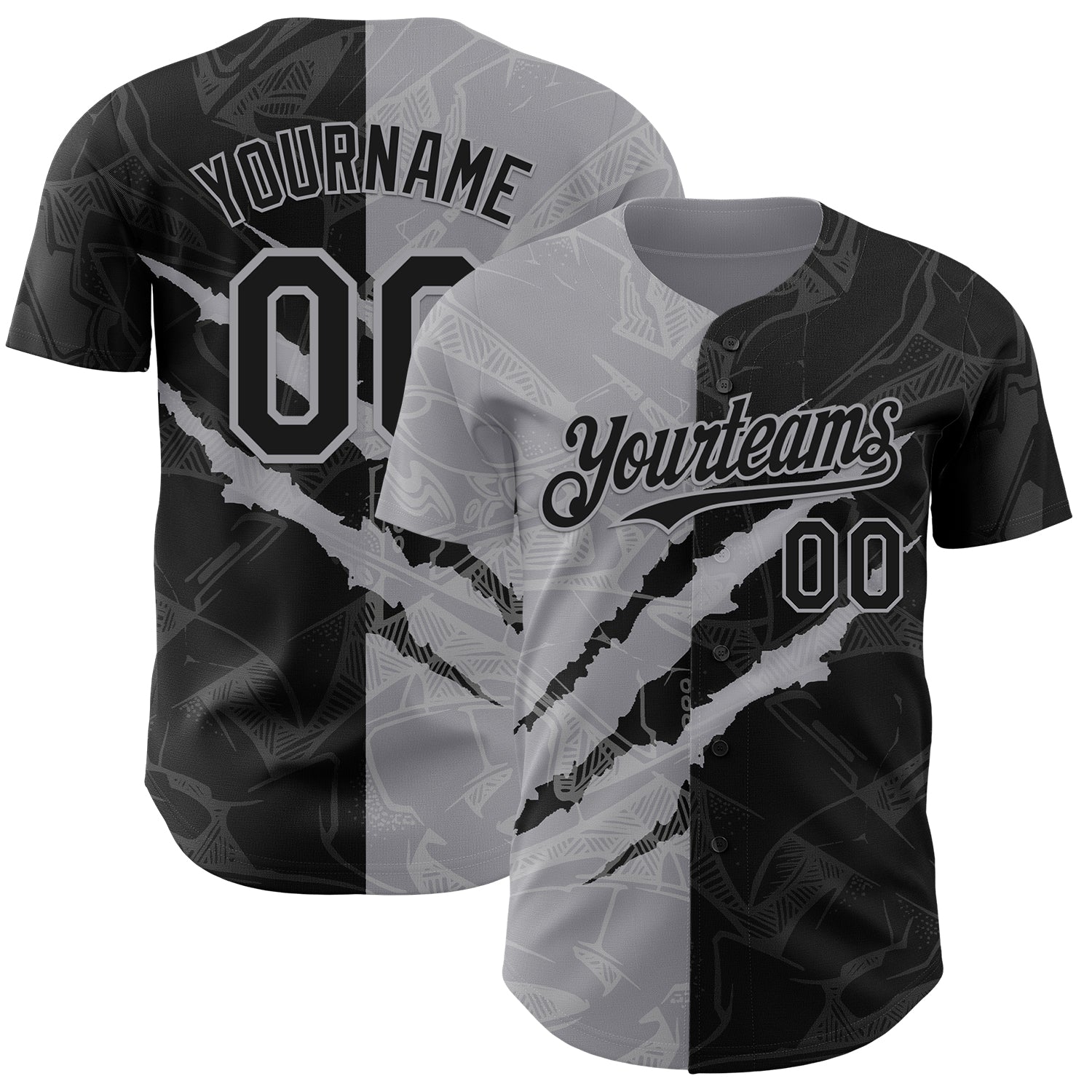 Custom Graffiti Pattern Black-Gray 3D Scratch Authentic Baseball Jersey - Sky-Custom