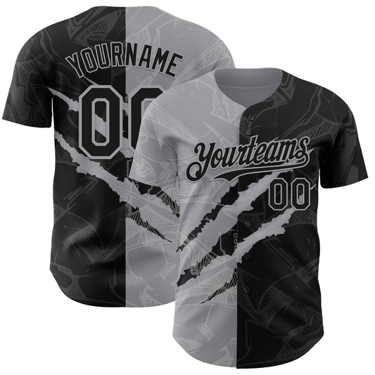Custom Graffiti Pattern Black-Gray 3D Scratch Authentic Baseball Jersey - Sky-Custom