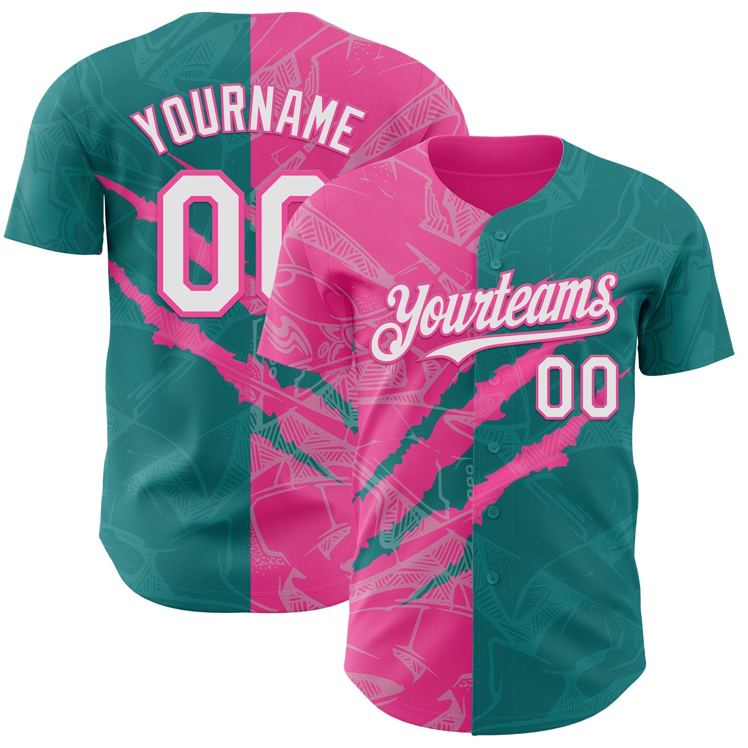 Custom Graffiti Pattern White Teal-Pink 3D Scratch Authentic Baseball Jersey - Sky-Custom