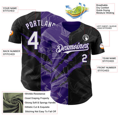 Custom Graffiti Pattern White Black-Purple 3D Scratch Authentic Baseball Jersey - Sky-Custom