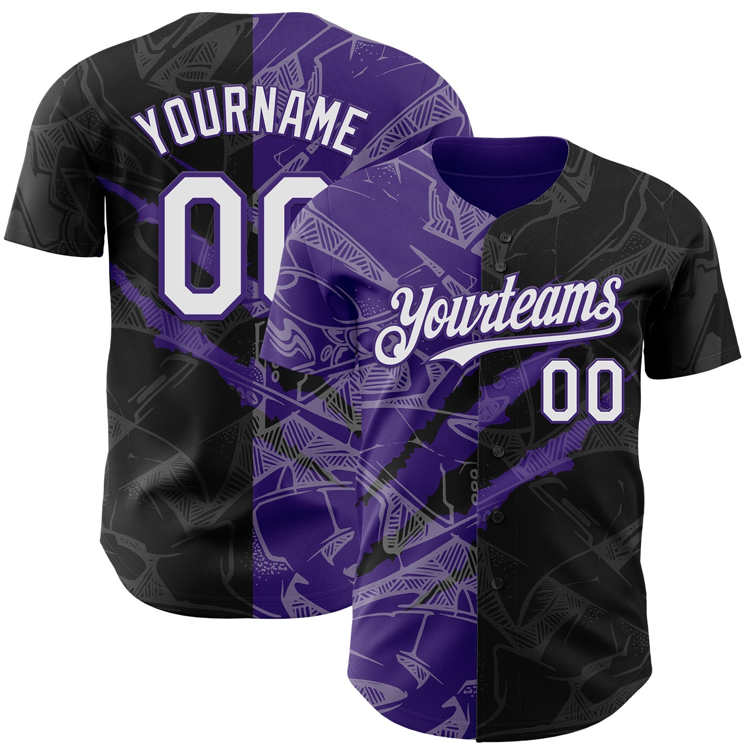 Custom Graffiti Pattern White Black-Purple 3D Scratch Authentic Baseball Jersey - Sky-Custom