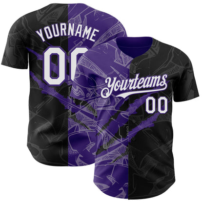 Custom Graffiti Pattern White Black-Purple 3D Scratch Authentic Baseball Jersey - Sky-Custom