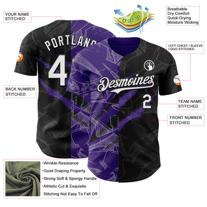 Custom Graffiti Pattern White Black-Purple 3D Scratch Authentic Baseball Jersey - Sky-Custom