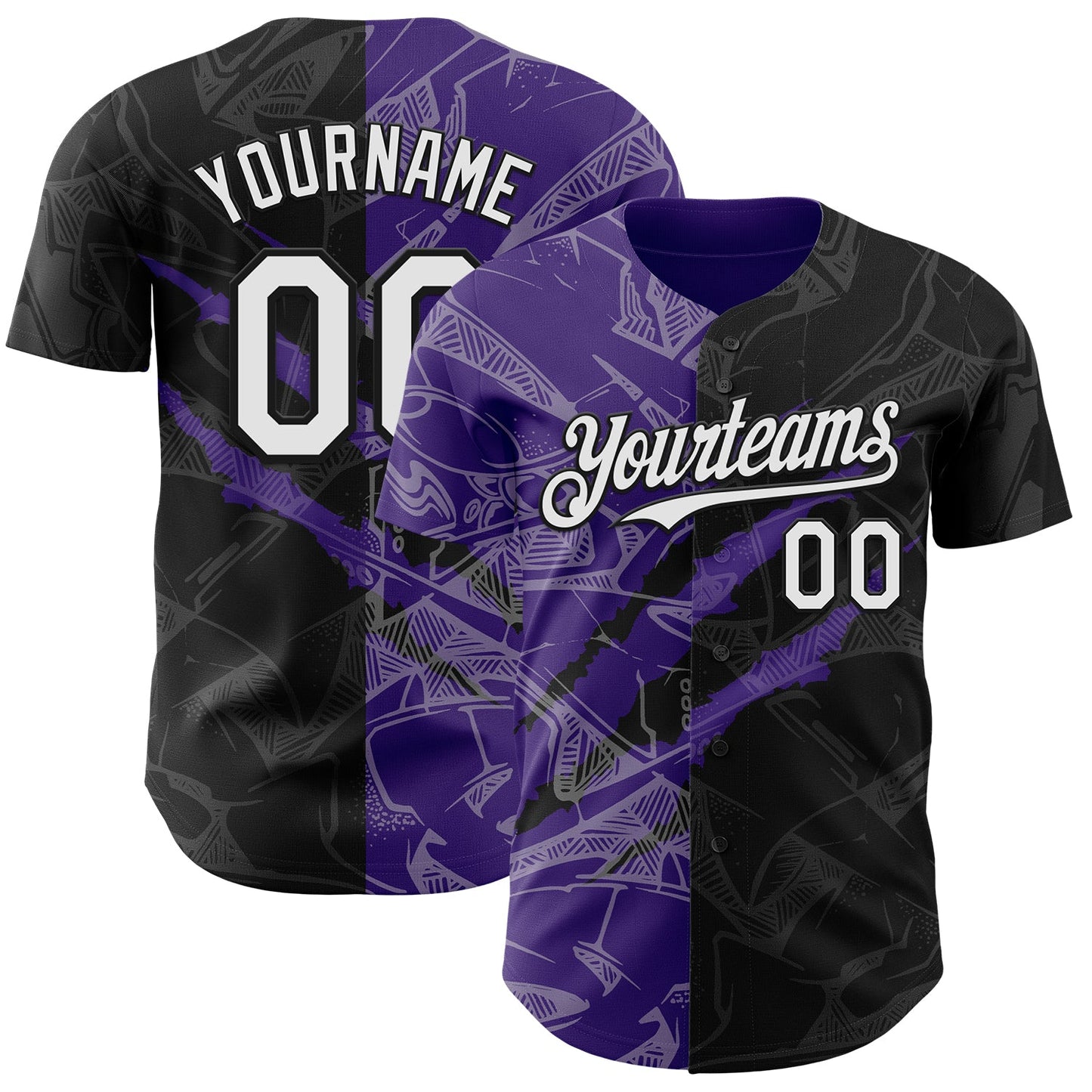 Custom Graffiti Pattern White Black-Purple 3D Scratch Authentic Baseball Jersey - Sky-Custom
