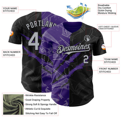 Custom Graffiti Pattern Gray Black-Purple 3D Scratch Authentic Baseball Jersey - Sky-Custom