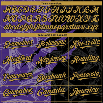 Custom Graffiti Pattern Old Gold Black-Purple 3D Scratch Authentic Baseball Jersey - Sky-Custom
