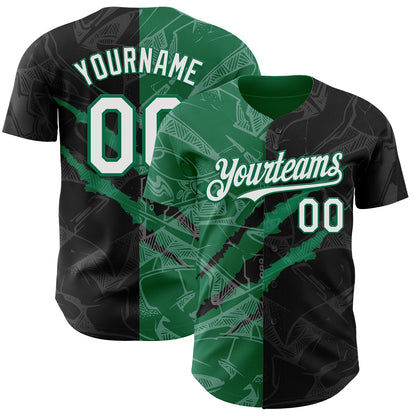 Custom Graffiti Pattern White Black-Kelly Green 3D Scratch Authentic Baseball Jersey - Sky-Custom