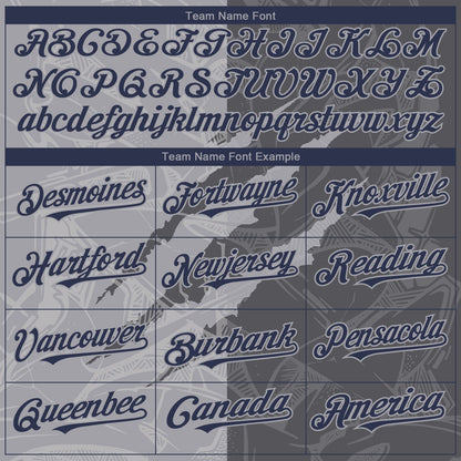 Custom Graffiti Pattern Navy Steel Gray-Gray 3D Scratch Authentic Baseball Jersey - Sky-Custom