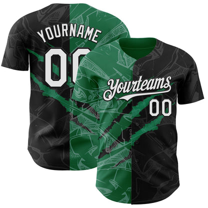 Custom Graffiti Pattern White Black-Kelly Green 3D Scratch Authentic Baseball Jersey - Sky-Custom