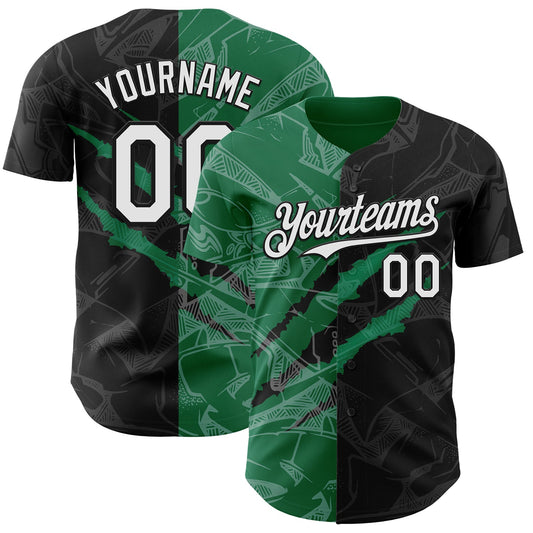 Custom Graffiti Pattern White Black-Kelly Green 3D Scratch Authentic Baseball Jersey - Sky-Custom