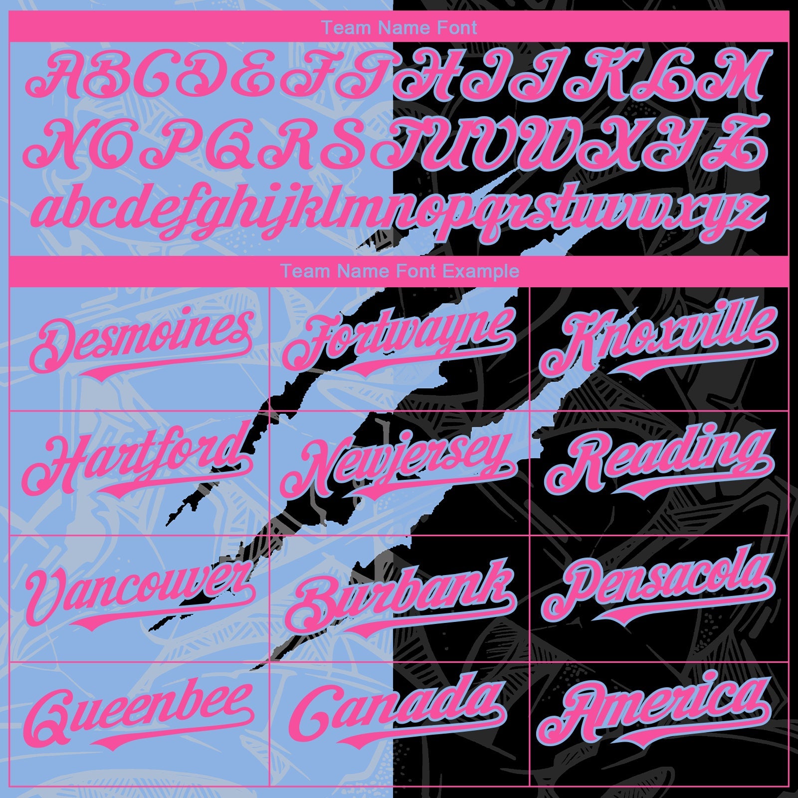 Custom Graffiti Pattern Pink Black-Light Blue 3D Scratch Authentic Baseball Jersey - Sky-Custom