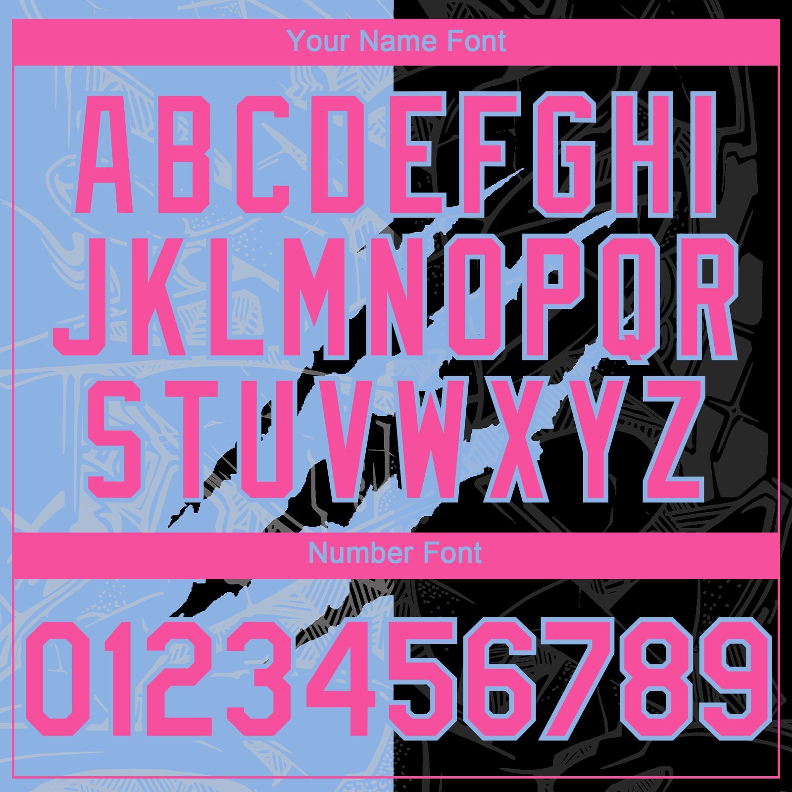 Custom Graffiti Pattern Pink Black-Light Blue 3D Scratch Authentic Baseball Jersey - Sky-Custom