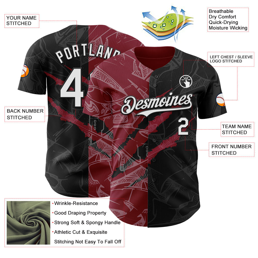 Custom Graffiti Pattern White Black-Crimson 3D Scratch Authentic Baseball Jersey - Sky-Custom